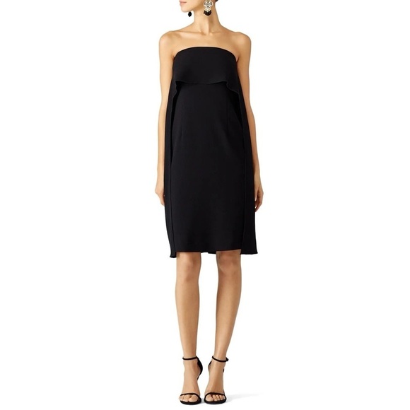 NWT Trina Turk Noir Black Strapless Crepe Ruffle Sheath Cocktail Wedding Dress - Picture 1 of 16